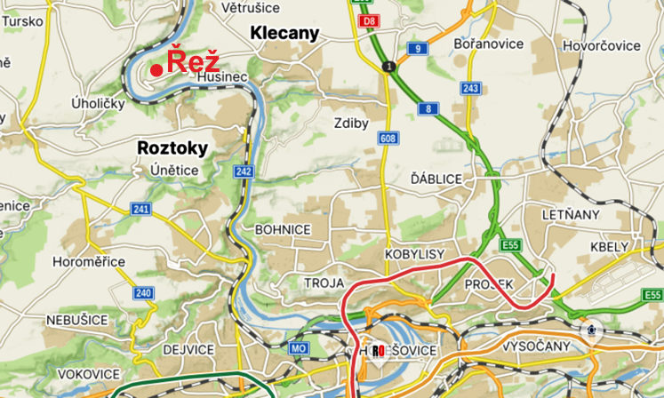 Mapa Řeže a okolí